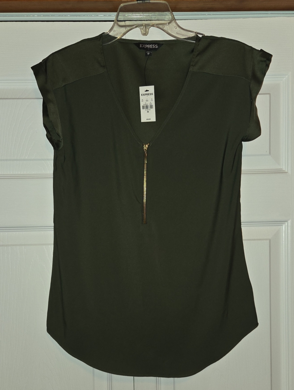 Express Women's Olive Green Zip-Front Blouse